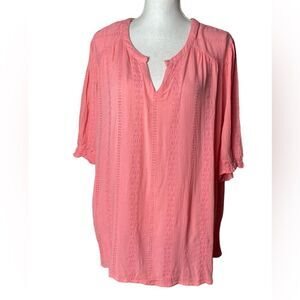 Mason & Belle Lyanna Wm’s Sz 2X Dark Pink Smocked Eyelet Detail Top Blouse